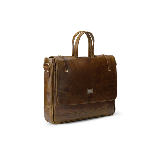 Wild Caribou Men’s Genuine Leather 16 Inch Laptop Bag for Office & Travel