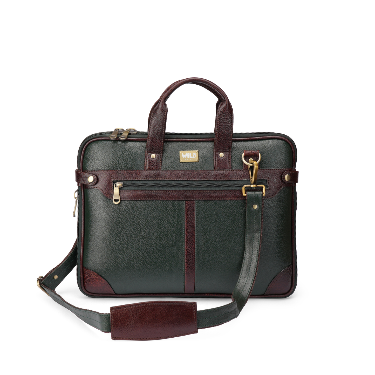 Wild Caribou 15-Inch Genuine Leather Laptop Bag – Unisex Office & Travel Companion (Blue, Black, Green, Brown, Tan)