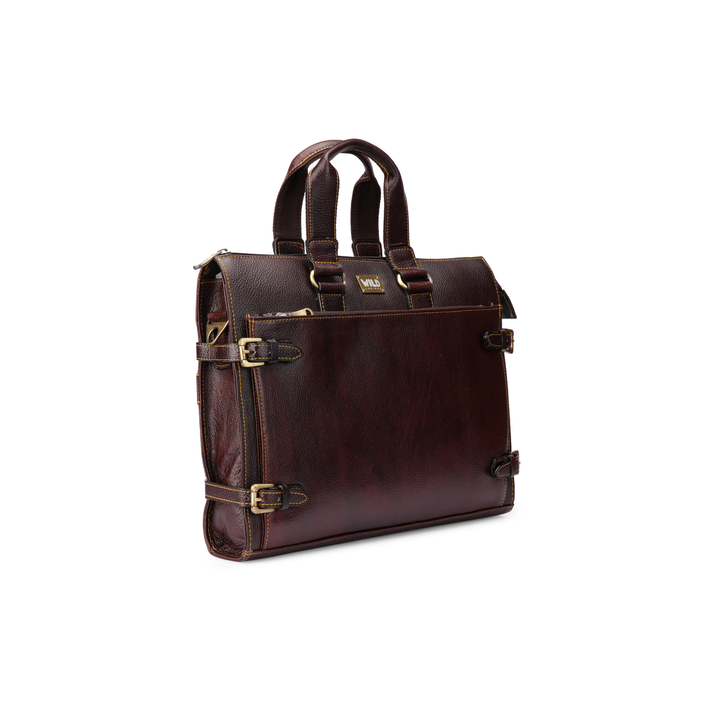 Wild Caribou 4-Buckle Leather Laptop Bag for Men – 18" Genuine Leather Office & Casual Carry (Blue, Black, Brown, Tan)