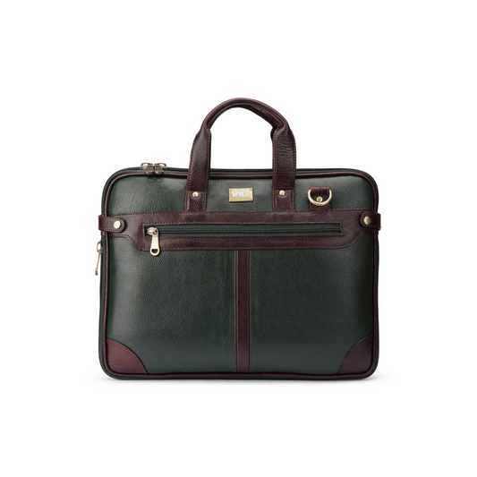 Wild Caribou 15-Inch Genuine Leather Laptop Bag – Unisex Office & Travel Companion (Blue, Black, Green, Brown, Tan)