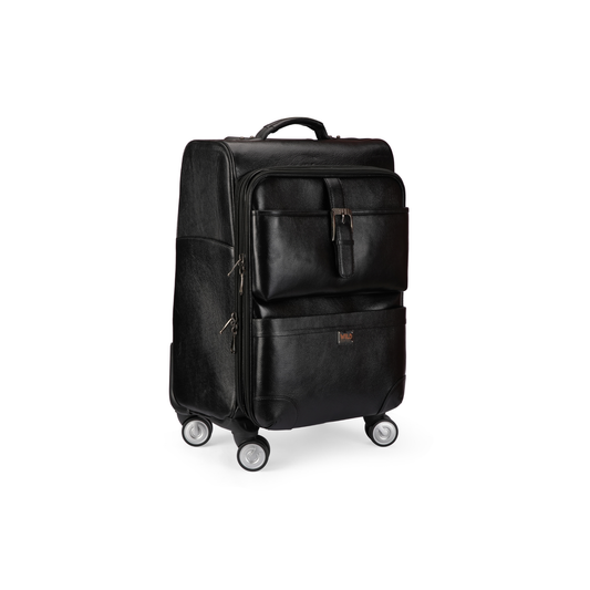 Wild Caribou Genuine Leather Trolley Suitcase – Stylish Unisex 18” Travel Luggage Bag (Black, Blue, Brown, Tan)