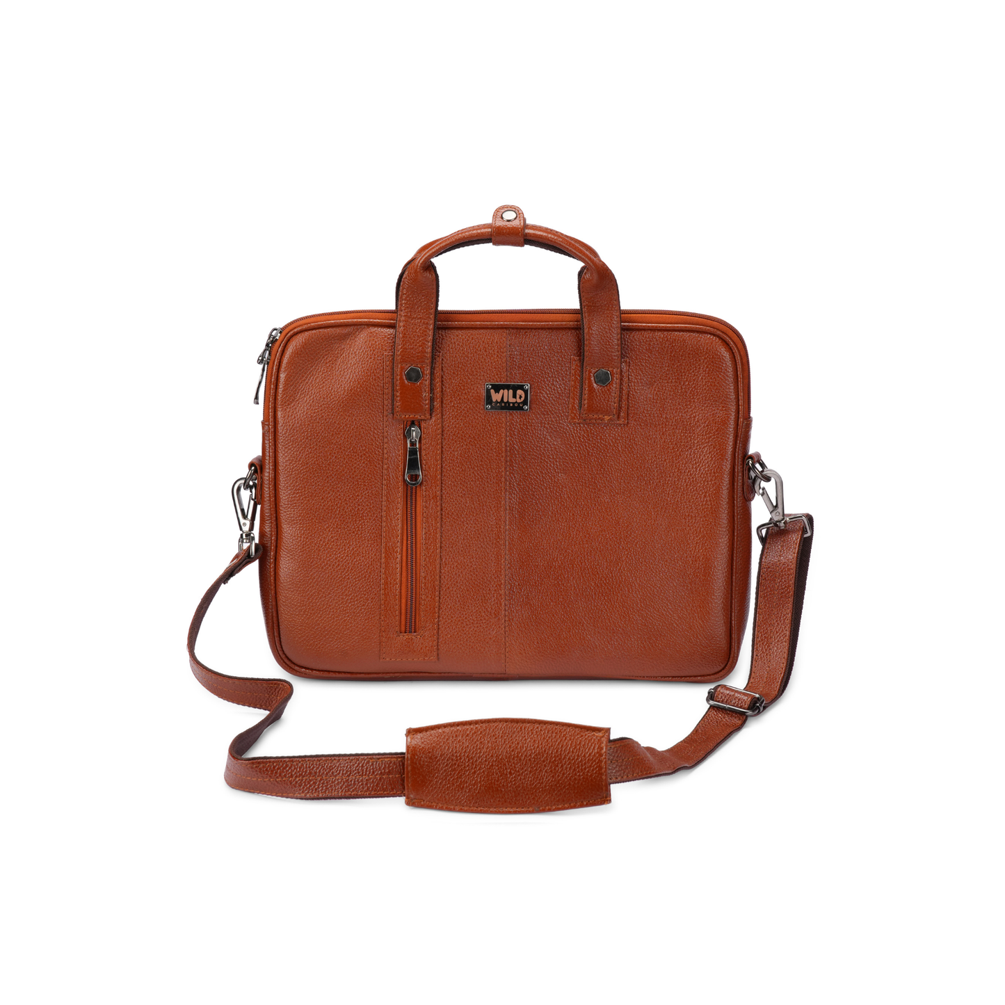 Wild Caribou 18-Inch Genuine Leather Laptop Bag – Slim Office & Casual Handbag (Tan, Black, Brown, Blue, Green)